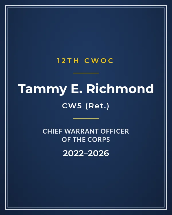 Nameplate card: CW5 Tammy E. Richmond, 12th Chief Warrant Officer of the Corps, 2022–2026